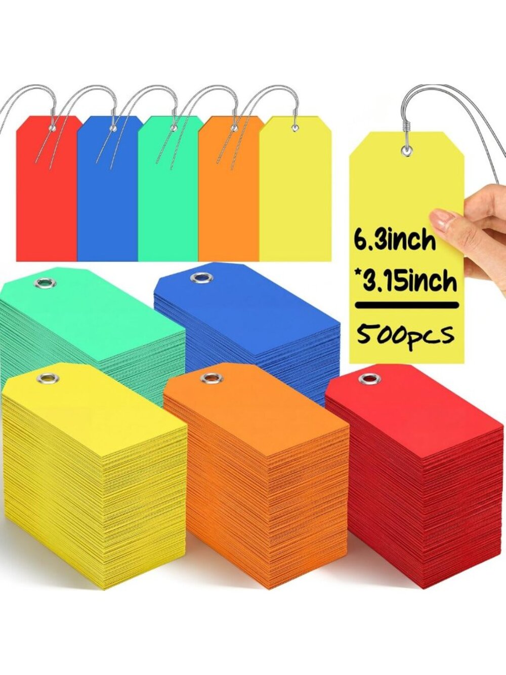 500 Pack Waterproof Plastic Hang Tags with Wires, Blank Labels for Clothing